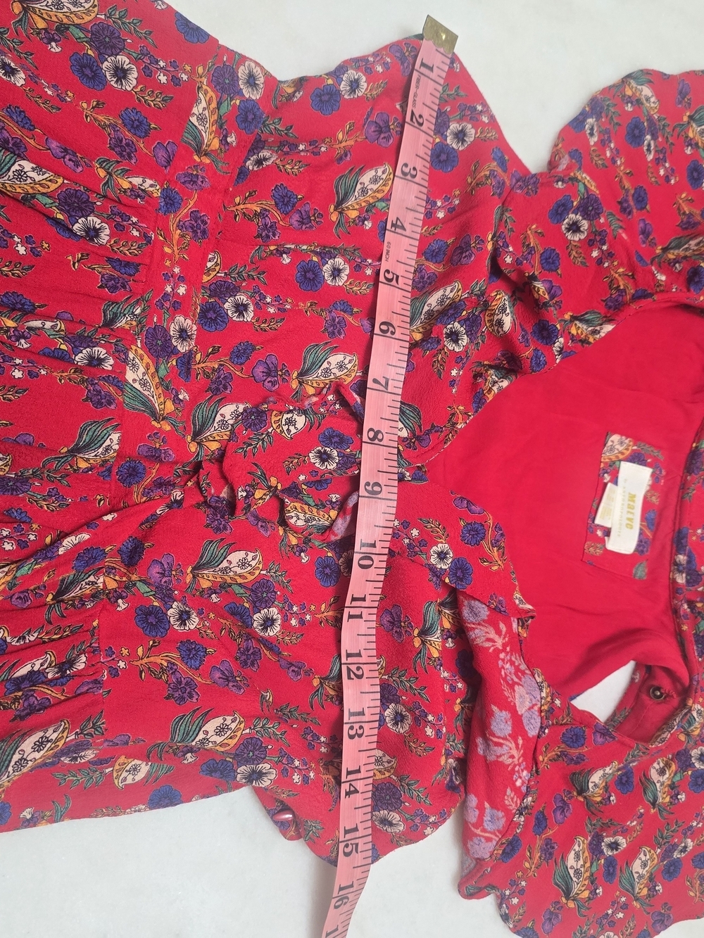 Red Floral Ruffle Wrap Mini Dress - Picture 5 of 8